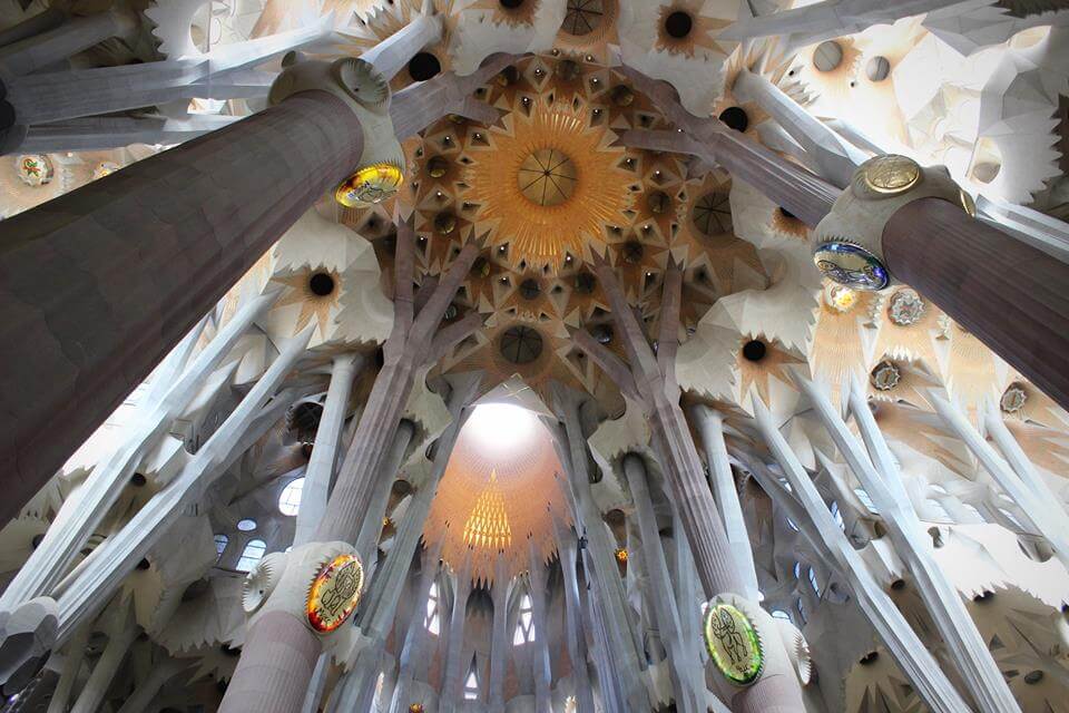 The impressive interior of the Sagrada Familia in Barcelona, a masterpiece by Antoni Gaudí