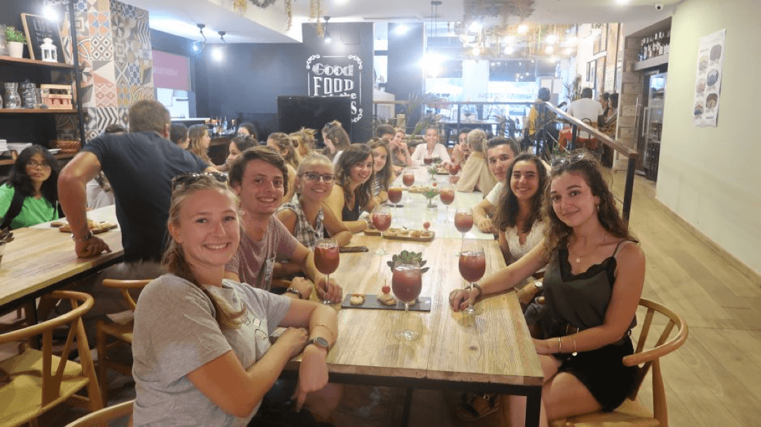 First-year students out and about in a bar.