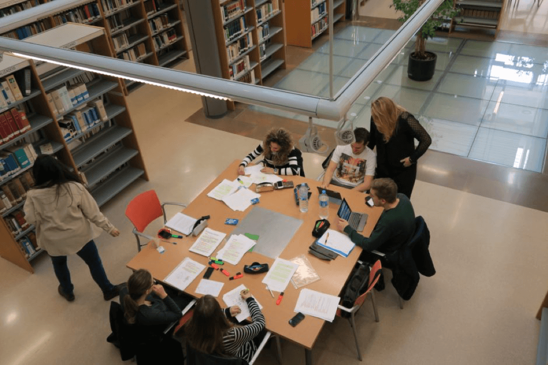 Students working at the University Library.