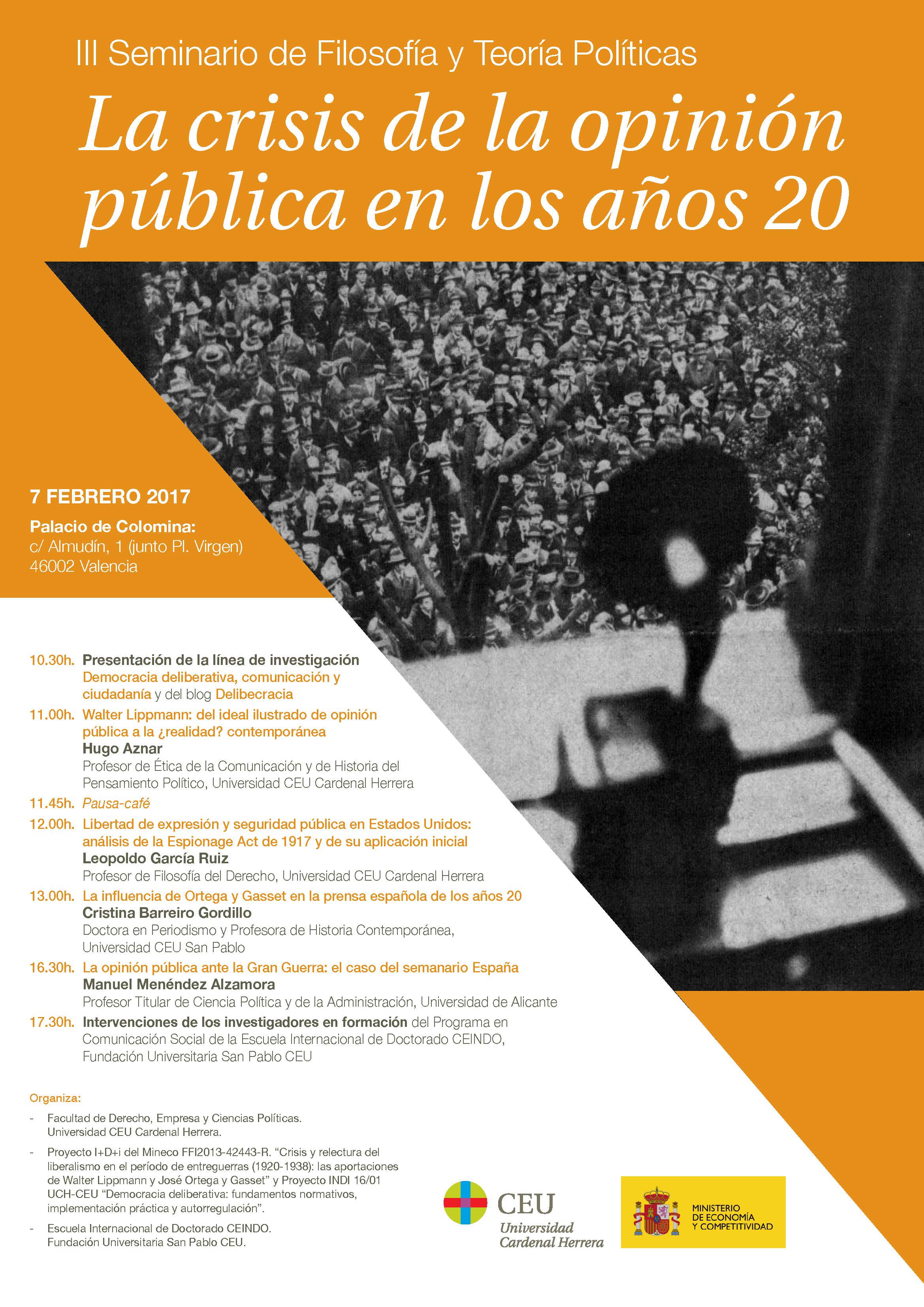 Nueva actividad de la línea de investigación: Seminario «La crisis de la opinión pública en los años 20»