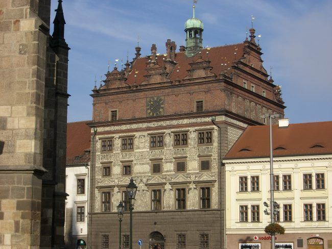 Plzen town centre with historic buildings