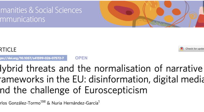 Carlos González-Tormo and Nuria Hernández-García publish on the normalisation of narrative frameworks through the hybrid threat of disinformation