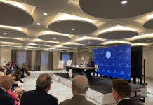 Susana Sanz, Antonio Bar, Manuel Martínez Sospedra and Almudena Del Castillo attend a conference by Supreme Court Vice-President Dimitry Berberoff on the Rule of Law in the EU
