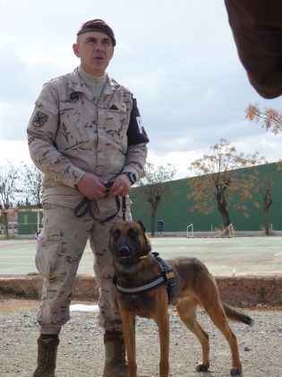 El Cabo Mayor Chana con su perra, especializada en detección de explosivos
